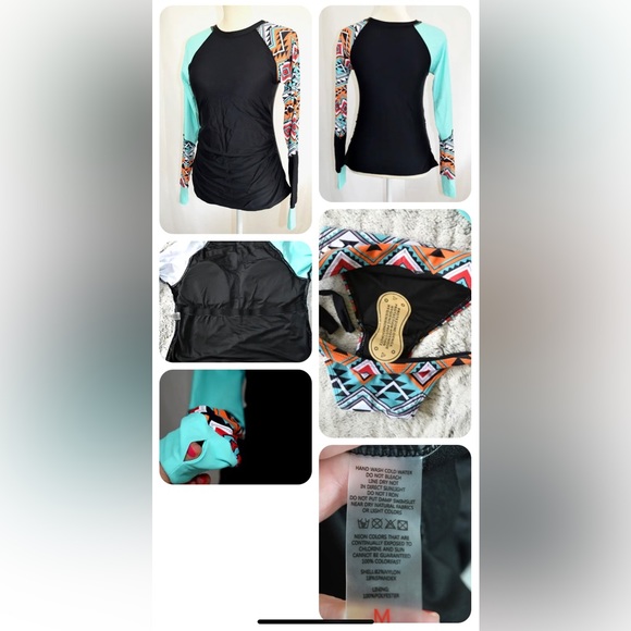 NEW Long Sleeve UV Sun UPF 50+ RashGuard  2 Piece Includes bikini bottom, M, NWT - Picture 2 of 3